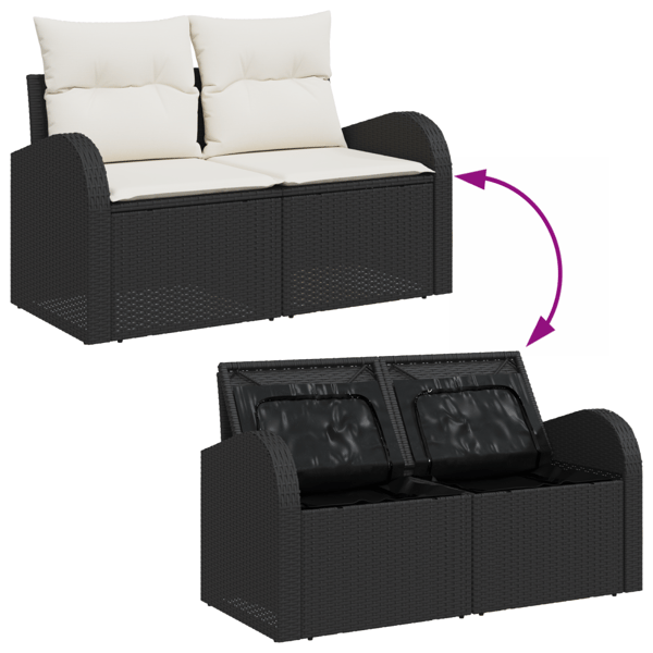 Trädgårdsoffset med lagring 9 pcs Svart Poly rattan
