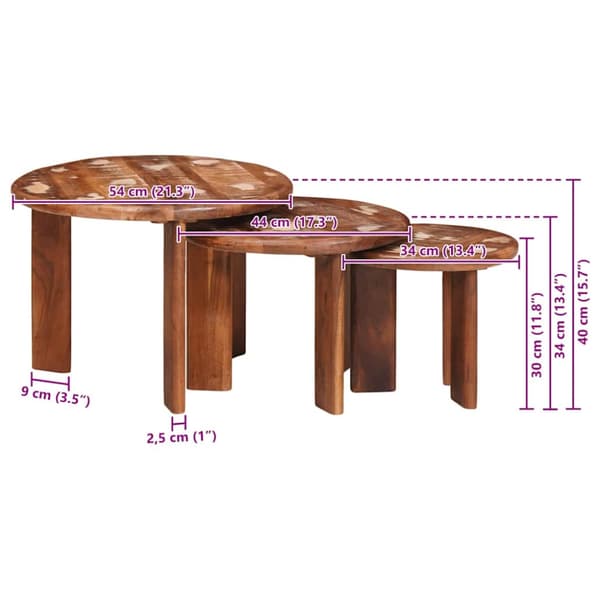 Nesting Kaffe Bord 3 pcs Flerfärgsdesign Massivt återvunnet trä
