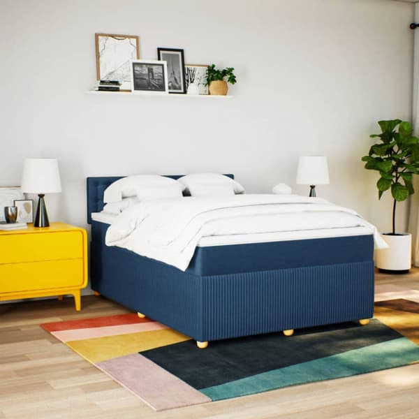 Ramsäng med madrass blå 140x190 cm tyg