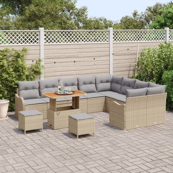 Trädgårdsoffset med kudde 12 pcs Beige konstrotting