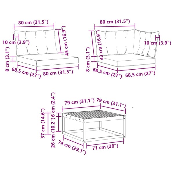 Utomhussoffset 7 pcs Vit och ljusgrå 79 x 79 x 37 cm