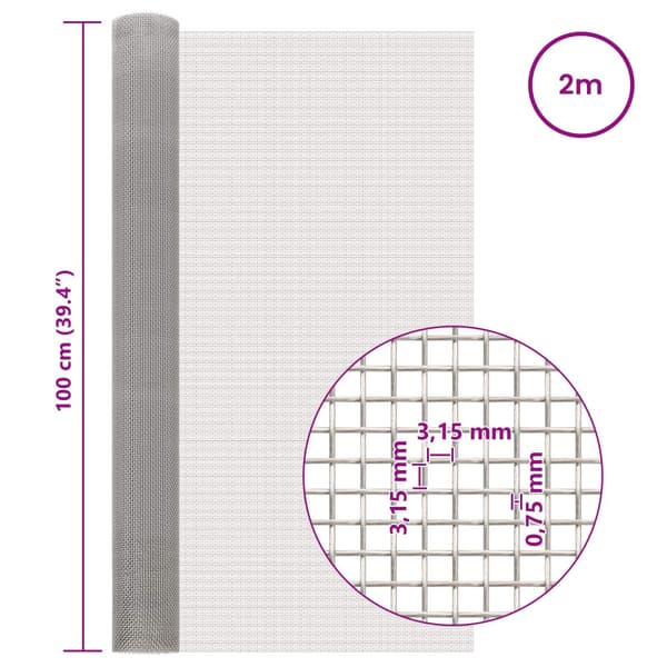 Nätduk 100 x 200 cm 6 Mesh Rostfritt stål 201 Silver