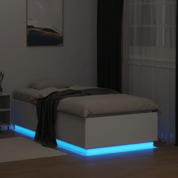 Sängram med LEDs vit 90x190 cm konstruerat trä