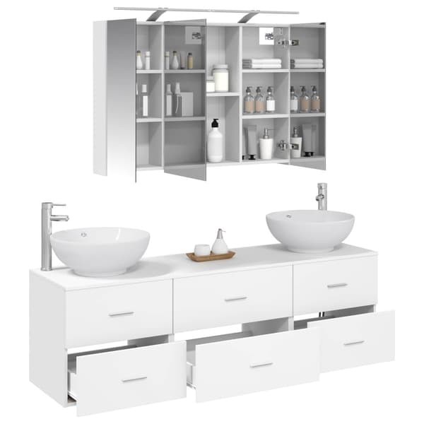 Badrumsmöbelset 4 pcs Vit Konstruerat trä och glas