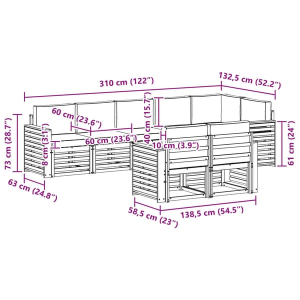 Utomhussoffset 8 pcs Vit och grädde 310 x 132,5 x 73 cm