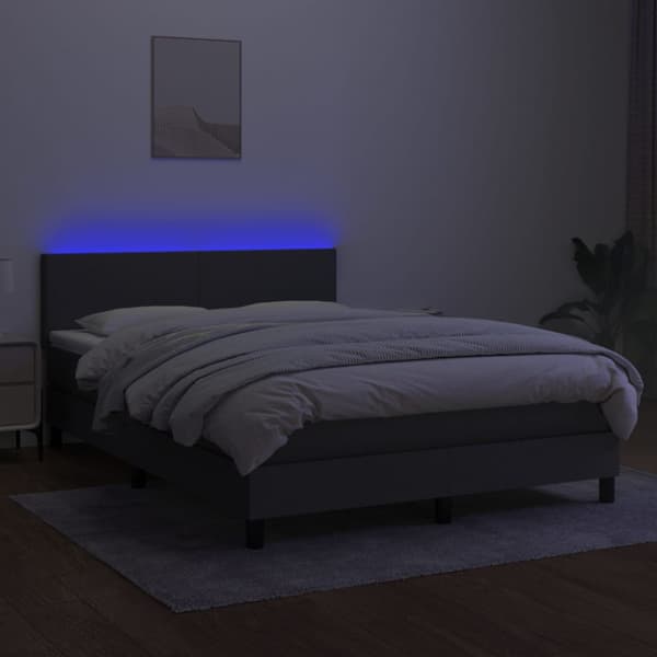 Ramsäng med madrass & LED mörkgrå 140x190 cm tyg