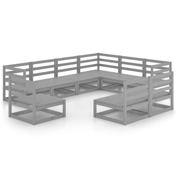 Loungegrupp 9 delar grå massiv furu