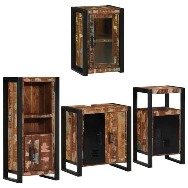 Badrumsmöbelset 4 pcs Flerfärgsdesign Massivt återvunnet trä