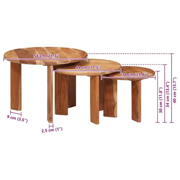 Nesting Kaffe Bord 3 pcs Brun Massivt Akaciaträ