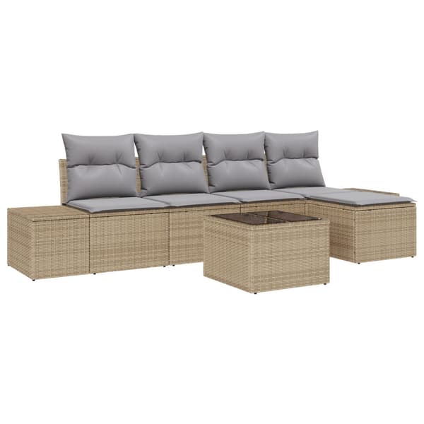 Trädgårdsoffset med kudde 6 pcs Beige konstrotting