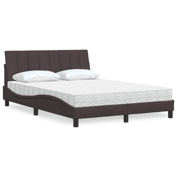 Bed with Mattress "Hanko" Dark Brown 140x190 cm Fabric