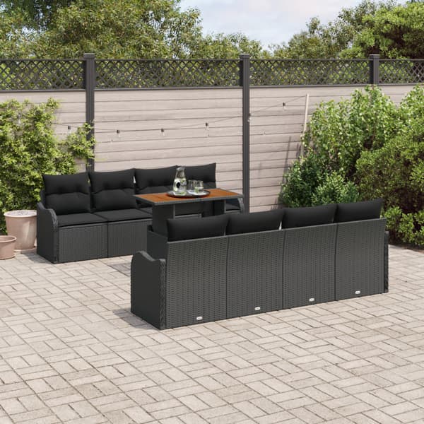 Trädgårdsoffset med lagring 9 pcs Svart Poly rattan
