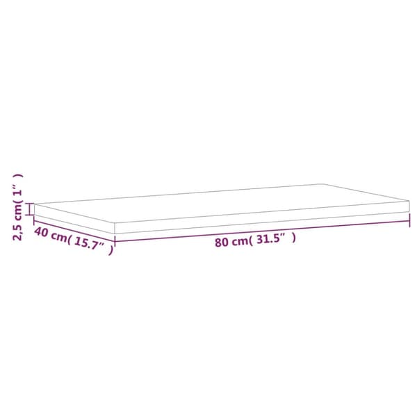 Bordsskiva 80x40x2,5 cm rektangulär massivt bokträ