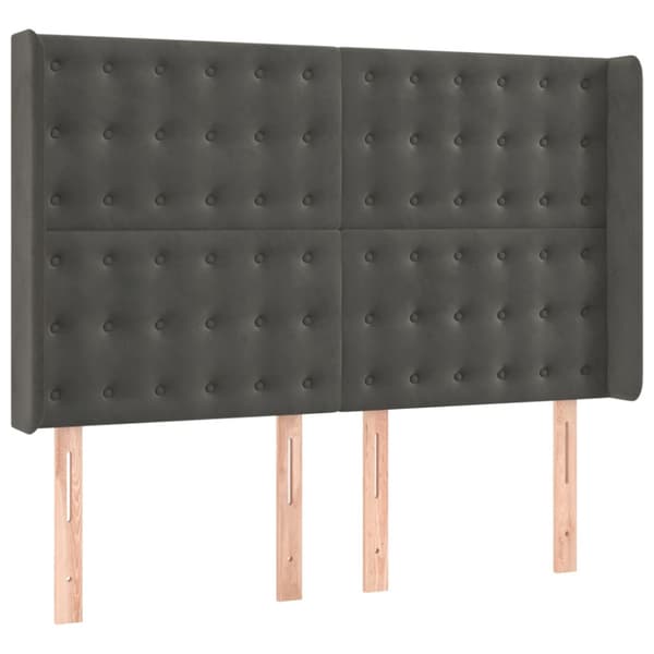 Ramsäng med madrass & LED mörkgrå 140x200 cm sammet