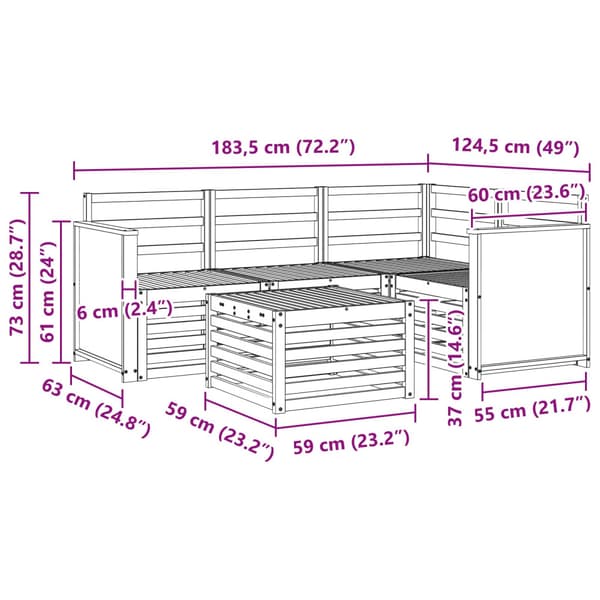 Utomhussoffset 5 pcs Naturlig 59 x 59 x 37 cm Polyester