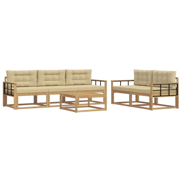 Utomhussoffset med kudde 6 pcs Vit och Beige