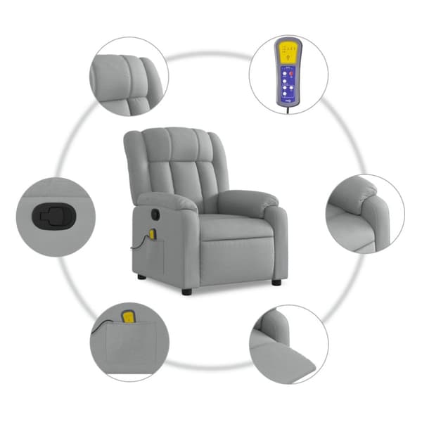 Massagefåtölj ljusgrå tyg