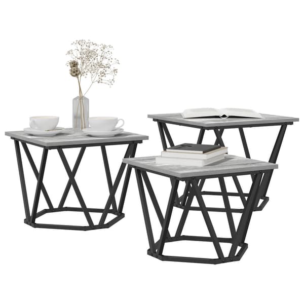 Kaffeebord 3 pcs Grå Sonoma Konstruerat trä och stål