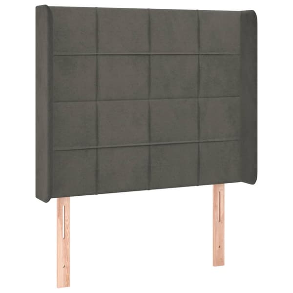 Ramsäng med madrass & LED mörkgrå 90x190 cm sammet