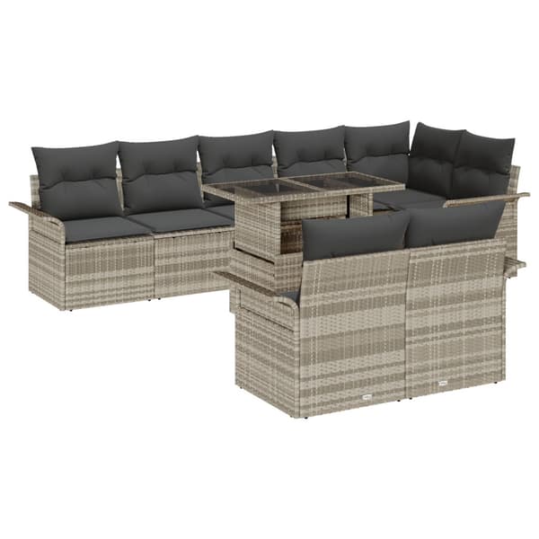 Trädgårdsoffset med kudde 9 pcs Ljusgrå Poly rattan