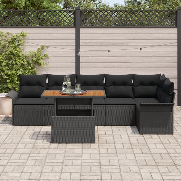 Trädgårdsoffset med lagring 7 pcs Svart Poly rattan