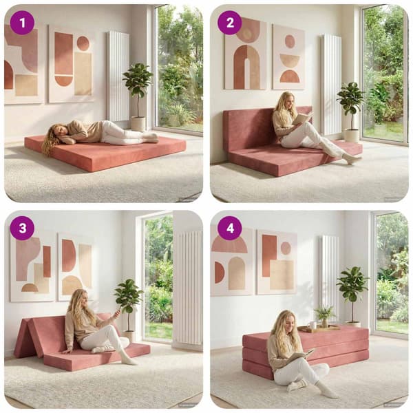 Fällbar Soffbed 200 x 67 x 45 cm Rosa