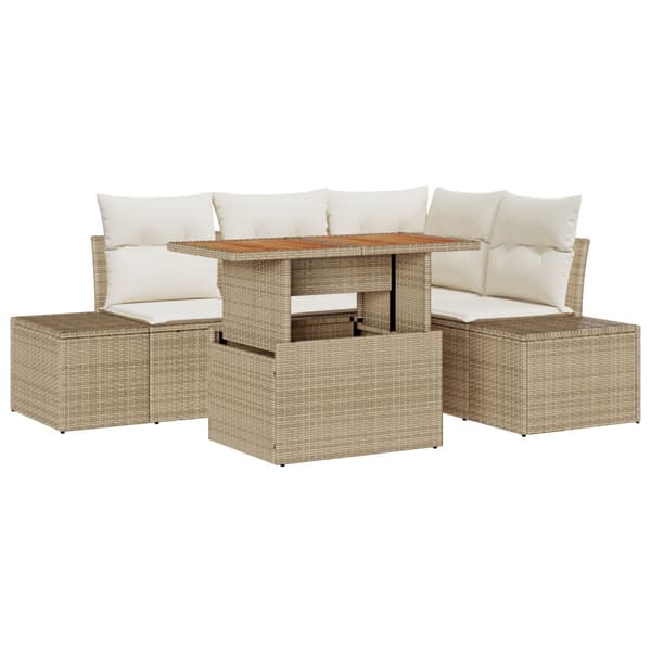 Trädgårdsoffset med lagring 5 pcs Beige Poly rattan