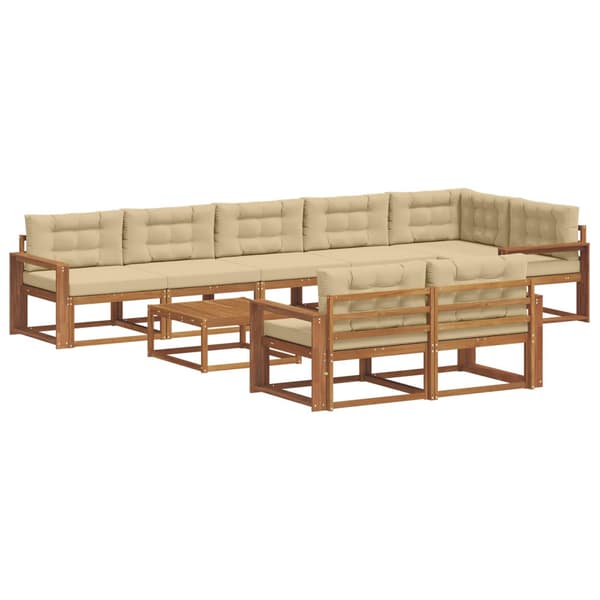 Utomhussoffset med kudde 9 pcs Naturlig och Beige