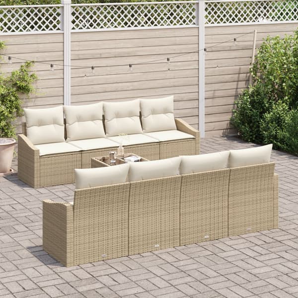 Soffset med kudde 7 pcs Beige och gräddfärgad konstrotting