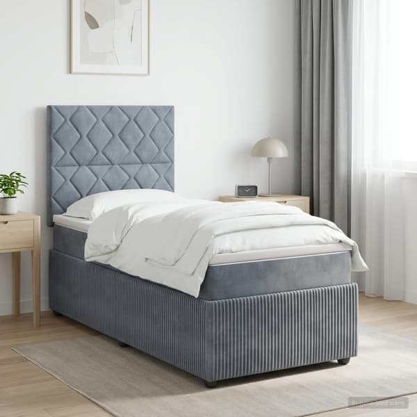 Kontinentalsäng med madrass Mörkgrå 100 x 200 cm Sammet