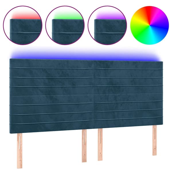 Sänggavel LED mörkblå 180x5x118/128 cm sammet