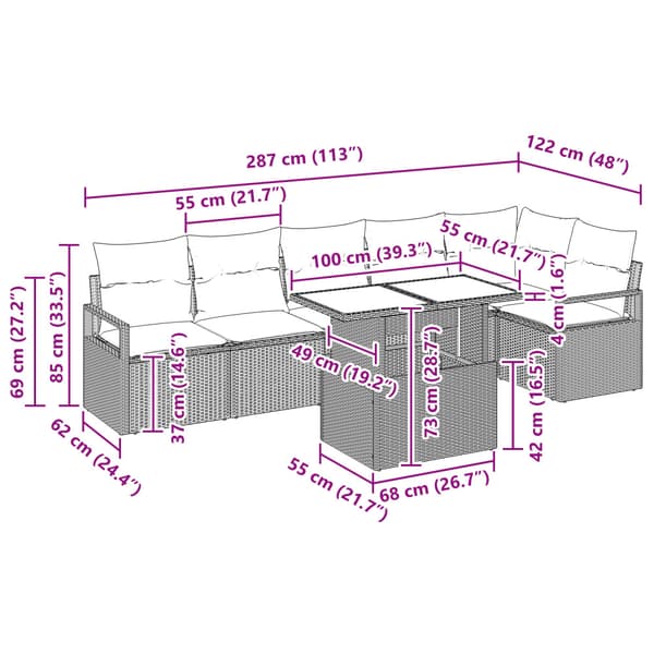 Trädgårdsoffset med kudde 7 pcs Beige Poly rattan