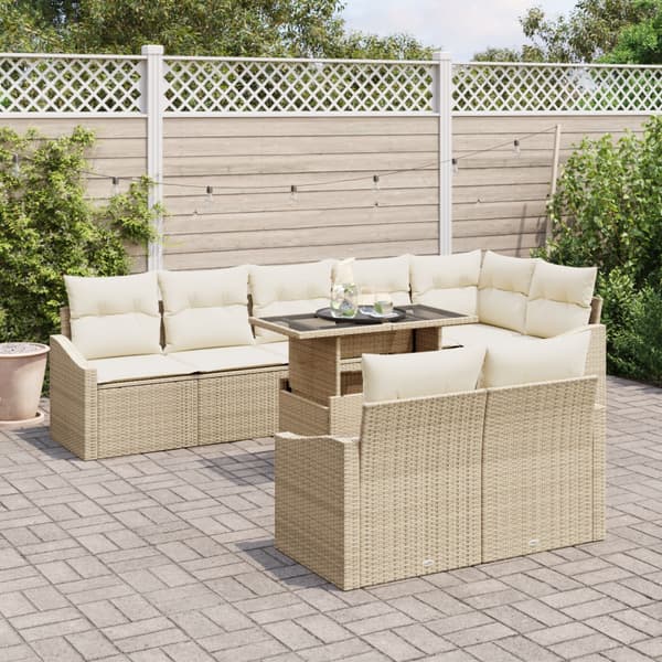 Trädgårdsoffset 9 pcs Beige och gräddfärgad konstrotting