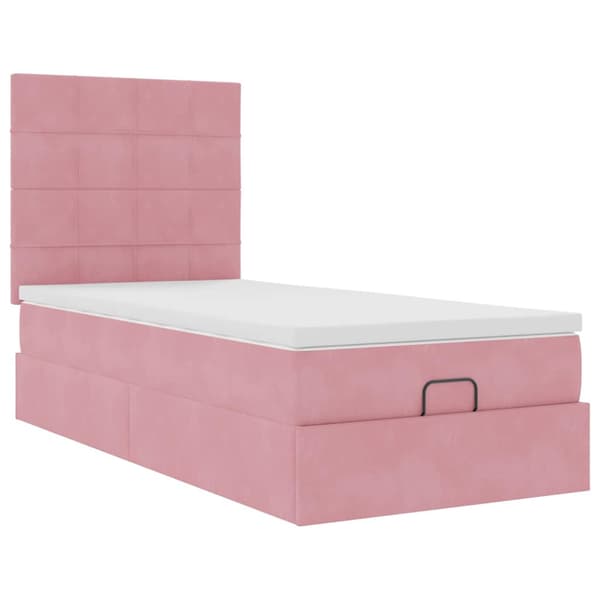 Ottoman sängram med madrasser rosa 90x200 cm sammet