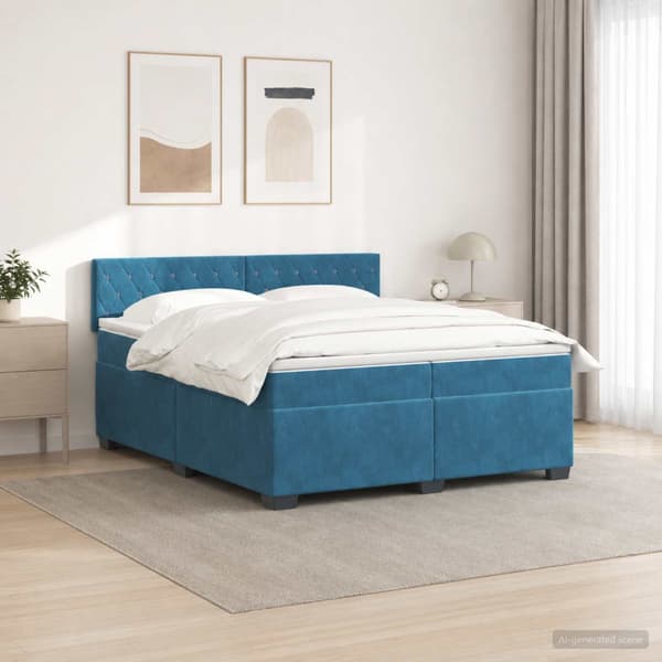 Boxspring säng med madrass och LED Blå 200 x 200 cm Sammet