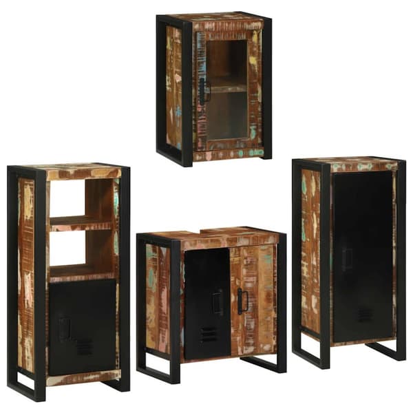 Badrumsmöbelset 4 pcs Flerfärgsdesign Massivt återvunnet trä