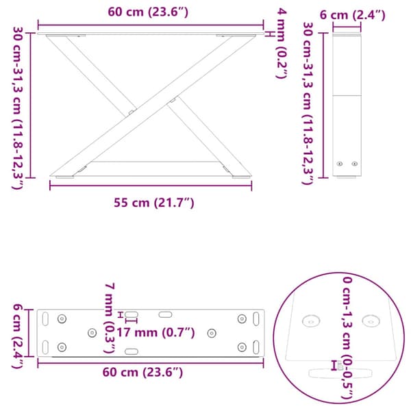 Soffbordsben 2 st svarta 60x(30-31,3) cm stål