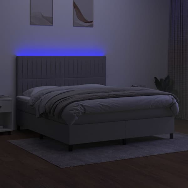 Ramsäng med madrass & LED ljusgrå 180x200 cm tyg