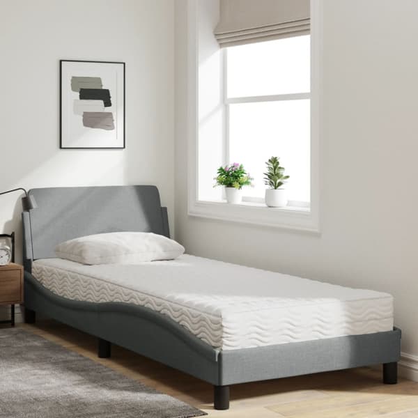 Bed with Mattress "Dover" Light Grey 90x190 cm Fabric