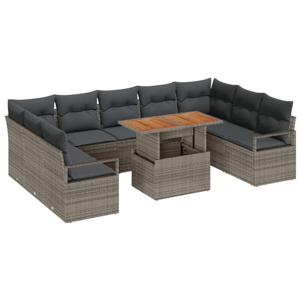 Trädgårdsoffset med lagring 10 pcs Grå Poly rattan