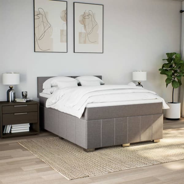 Ramsäng med madrass taupe 140x200 cm tyg