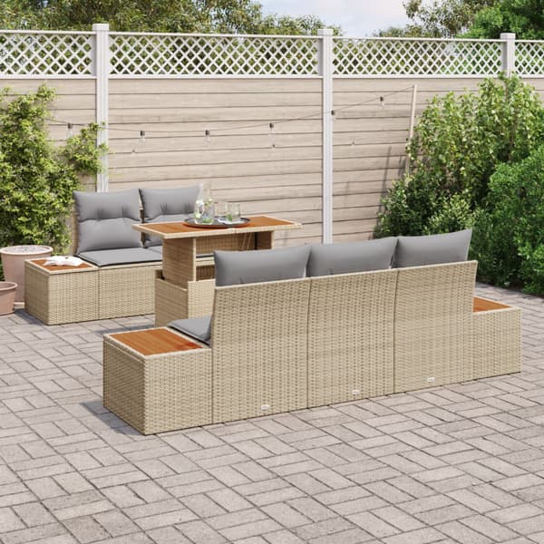 Trädgårdsmöbelset med kudde 6 pcs Beige och Grå