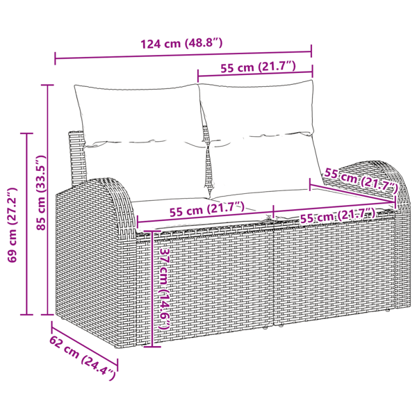 Trädgårdsoffset 7 pcs Beige och gräddfärgad konstrotting