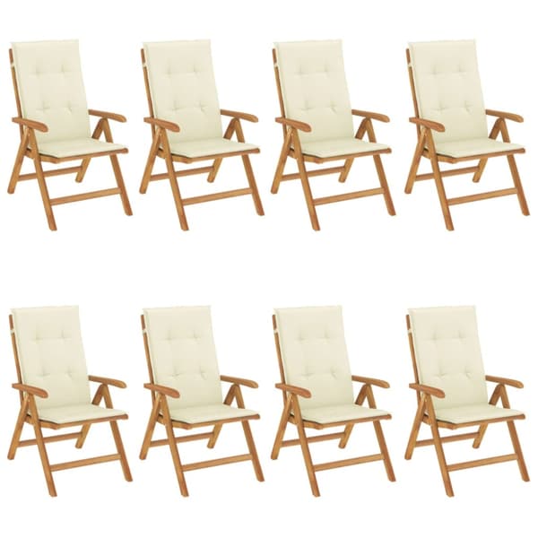 Fällbara fåtöljer med dynor, 8 st, massivt trä, teak