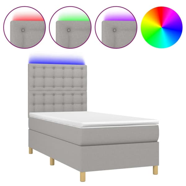 Ramsäng med madrass & LED ljusgrå 90x190 cm tyg