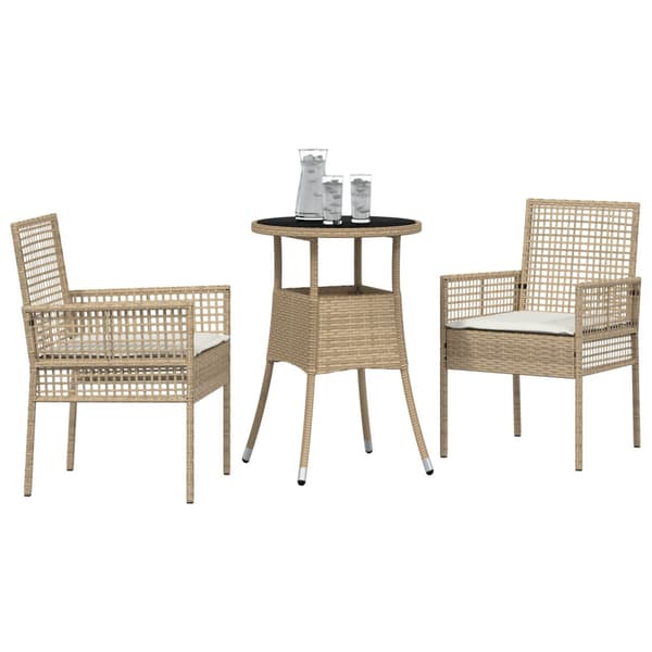 Trädgårdsmöbelset 3 pcs Beige konstrotting
