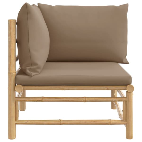 Hörnsoffa för trädgården med taupe dynor bambu