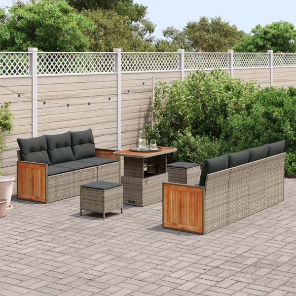 Trädgårdsoffset 10 pcs Grå Poly Rattan och Pulverlackerad Stål