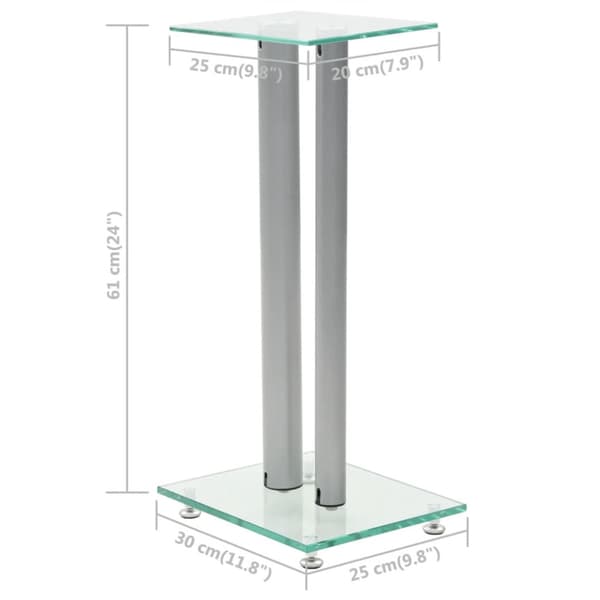 Högtalarstativ 2 st härdat glas 2 pelare silver