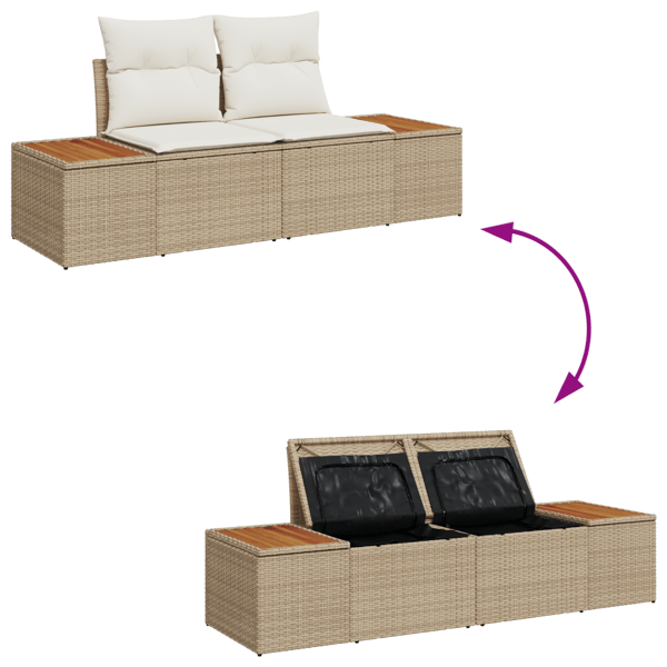 Trädgårdsoffset med lagring 8 pcs Beige Poly rattan